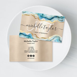 Trendy Blauw Goud Monogram Make-up Kunstenaar Kaps Visitekaartje