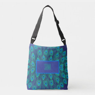 TRENDY BLAUW GROEN & BLAUWGROEN GESTILEERDE PAUWEN CROSSBODY TAS