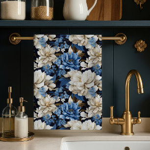 Trendy Blauw Ivoor Bloem Motief Stijlvolle Keukenh Theedoek
