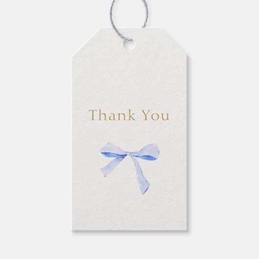 Trendy blauw lint bruiloft dank u cadeaulabel (Voorkant)