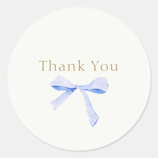 Trendy blauw lint bruiloft dank u ronde sticker (Voorkant)