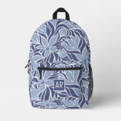 Trendy blauw modern bloemmotief monogram bedrukte rugzak (Voorkant)