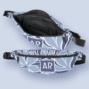 Trendy Blauw Modern Bloemmotief Monogram Reis Heuptasje