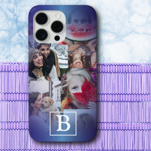 Trendy blauw Monogram 6 Fotocollage iPhone 15 Pro Max Hoesje