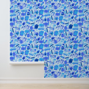 Trendy Blauw Terug naar School Patroon Peel en Sti Behang