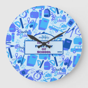 trendy blauw  Terug naar School Pattern Grote Klok