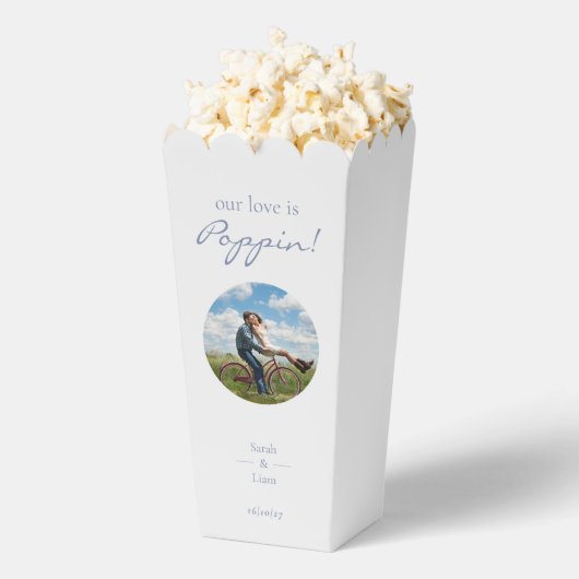 Trendy Blauw & Wit Bloemen Daisy Foto Bruiloft Bedankdoosjes (Popped)