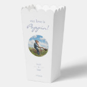 Trendy Blauw & Wit Bloemen Daisy Foto Bruiloft Bedankdoosjes (Voorkant)