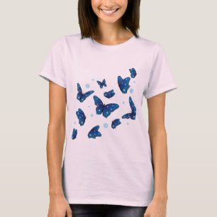 trendy blauw & witte Butterflies T-shirt