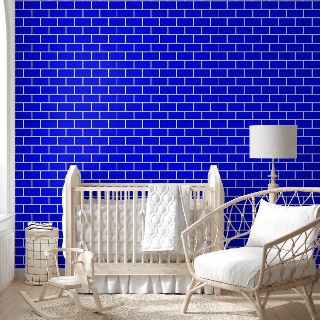 Trendy blauwe bakstenen textuur behang (Kinderen)