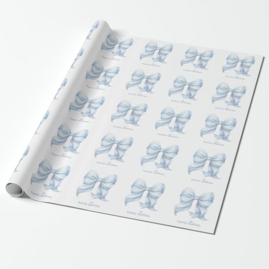 Trendy blauwe boog gepersonaliseerd met naam monog cadeaupapier (Uitgerold)