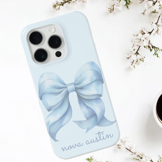 Trendy blauwe boog gepersonaliseerd met naam monog Case-Mate iPhone case
