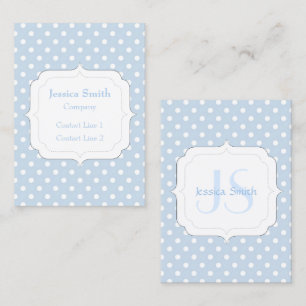 Trendy blauwe en witte polka stip monogram visitekaartje