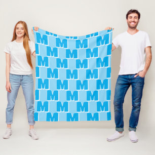 Trendy blauwe gepersonaliseerde initiaal  fleece deken