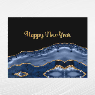 Trendy Blauwe Goud Agaat Nieuwjaar Feestdagenkaart