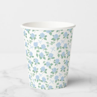 Trendy Blauwe Hortensia en Strikken Papieren Bekers