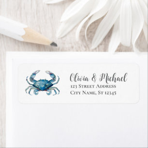Trendy Blauwe Kust Krab Zeevaart Retouradres Etiket