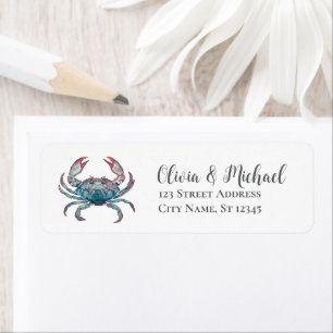 Trendy Blauwe Kust Krab Zeevaart Retouradres Etiket