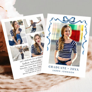 Trendy Blauwe Strik Lint 5 FOTO Afstudeerfeest Kaart