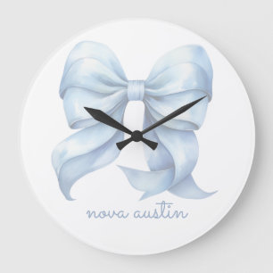 Trendy Blauwe Strik Met Naam Monogram Personalized Grote Klok