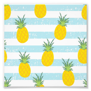 Trendy Blauwe Witte Patroon van de Ananas van Foto Afdruk
