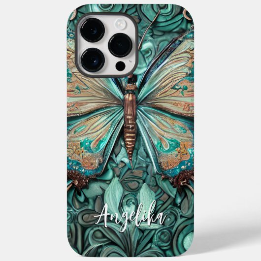 Trendy Blauwgroen Butterfly - Gepersonaliseerde na Case-Mate iPhone Case (Achterkant)