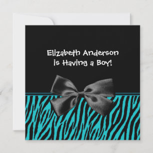 Trendy Blauwgroen en Black Zebra Print Boy Baby sh Kaart