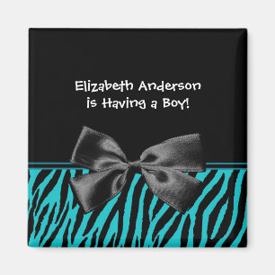 Trendy Blauwgroen en Black Zebra Print Boy Baby sh Magneet
