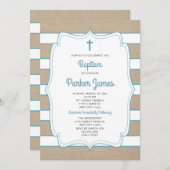 Trendy Blauwgroen + gestript canvas Baptisme-uitno Kaart (Voorkant / Achterkant)