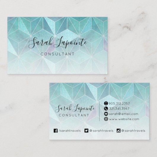 Trendy Blauwgroen marmeren edelsteen geometrisch o Visitekaartje (Voorkant / Achterkant)