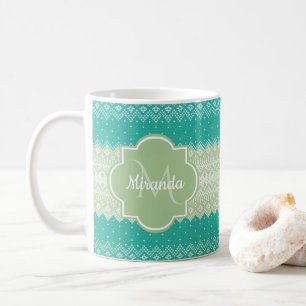 Trendy Blauwgroen Neo Mint Green Knit Pattern and Koffiemok
