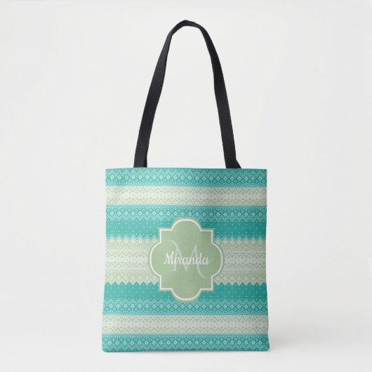 Trendy Blauwgroen Neo Mint Green Knit Pattern and Tote Bag (Voorkant)