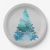 Trendy Blauwgroen Silver Glitter Tree Kerstmis Papieren Bordje (Voorkant)