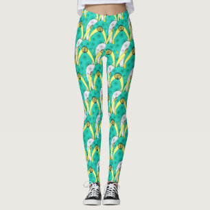 Trendy Blauwgroen witte overlappende Teenslippers Leggings