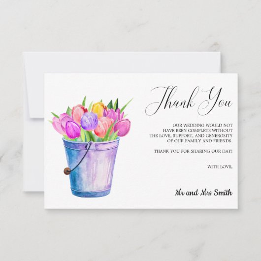 Trendy Bloem Tulpen Emmer Bruiloft Dank u Bedankkaart (Voorkant)