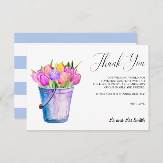 Trendy Bloem Tulpen Emmer Bruiloft Dank u Bedankkaart (Voorkant / Achterkant)