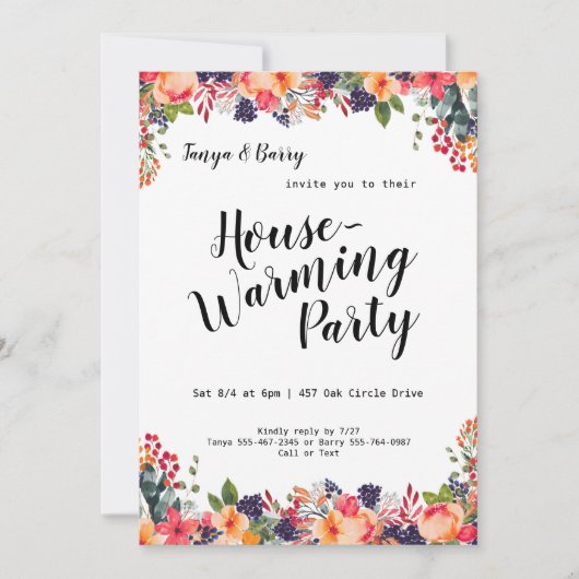 Trendy Bloemen Housewarming Party Uitnodiging (Voorkant)