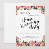 Trendy Bloemen Housewarming Party Uitnodiging (Voorkant / Achterkant)