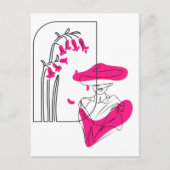 Trendy bloemen zwart en roze lijn kunst briefkaart (Voorkant)