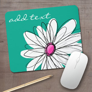 Trendy BloemenDaisy Illustration - Roze en Groen Muismat