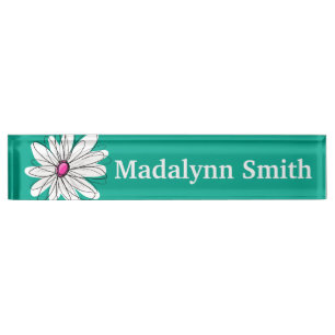Trendy BloemenDaisy Illustration - Roze en Groen Naambordje