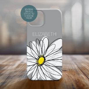 Trendy BloemenDaisy met grijze gele douanenaam Case-Mate iPhone 14 Plus Hoesje