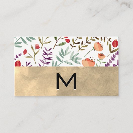 Trendy Bloemmotief | Monogram Visitekaartje (Voorkant)