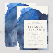Trendy Blue Abstracte Waterverf Splash Wedding Kaart (Voorkant / Achterkant)