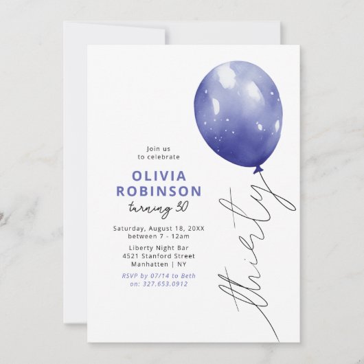 Trendy Blue Balloon 30e verjaardag Kaart (Voorkant)