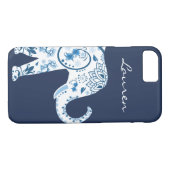 Trendy Blue Bohemian Lotus Elephant & Name Case-Mate iPhone Case (Achterkant (Horizontaal))