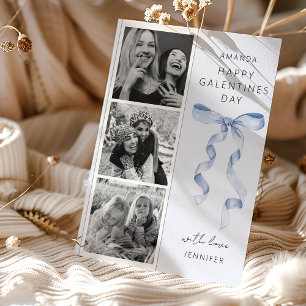 Trendy Blue Bow 3 Foto Galentines Day Kaart