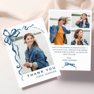 Trendy Blue Bow Ribbon 4 FOTO Afstuderen Bedankkaart