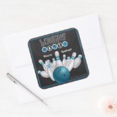 Trendy Blue Bowling Party nodigt ticker uit Vierkante Sticker (Envelop)