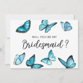 Trendy Blue butterflies. Zal je mijn Bridesmaid zi Kaart (Voorkant)